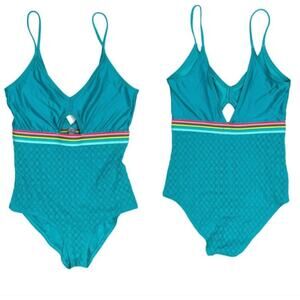 Aerie Turquoise Blue Cut Out One Piece Swimsuit XS Pastel Rainbow Cute